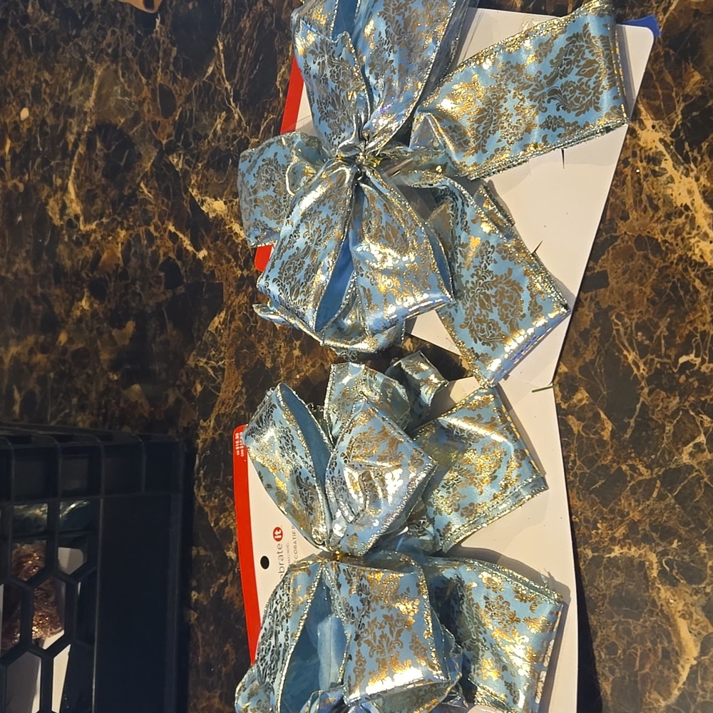 Celebrate It Blue and Gold Holiday Bows